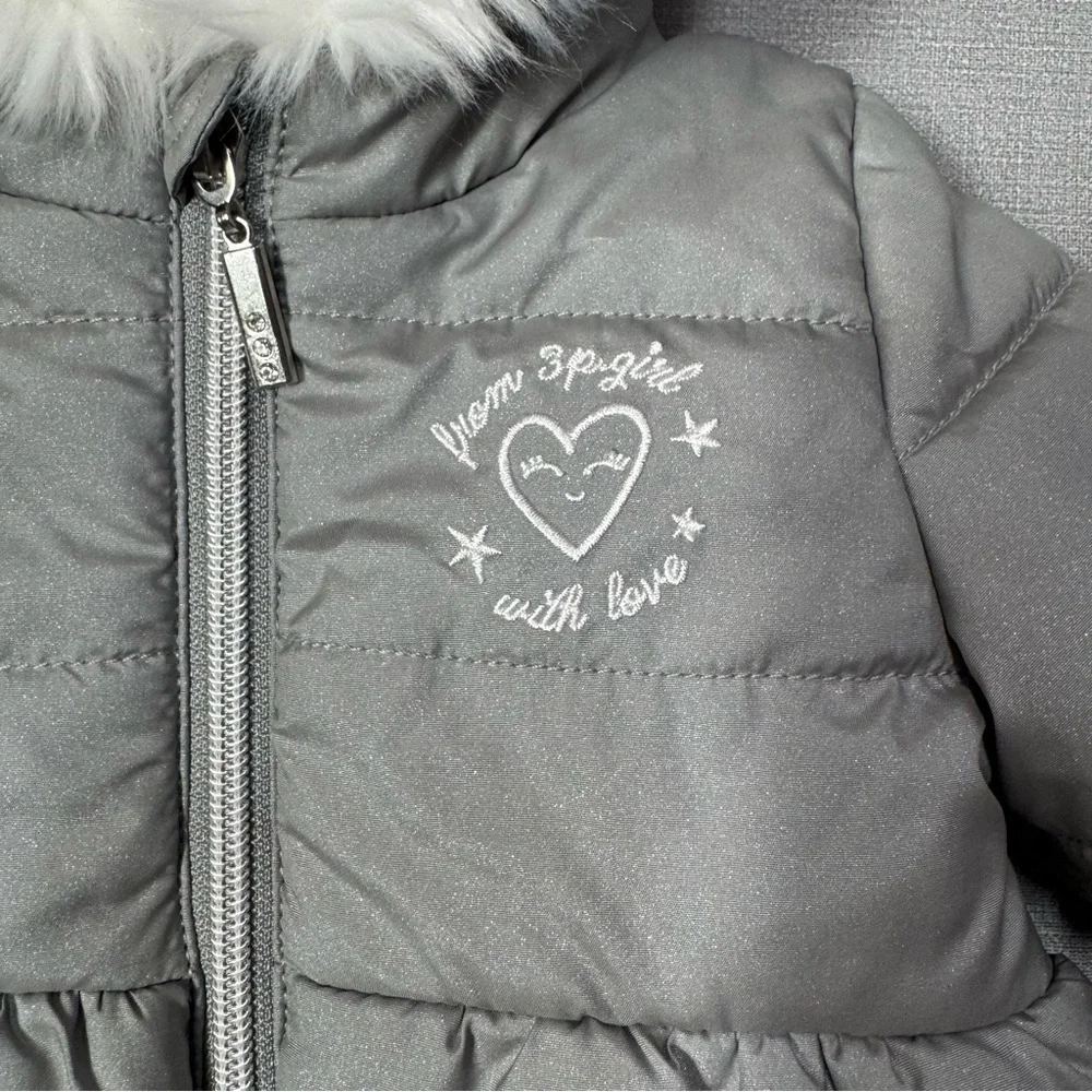NWT New 3 Pommes Baby Girl Grey Parka Jacket Made In France Size 3/6 Months